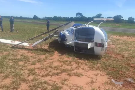 Helicóptero da Casa Militar de MS sofre pane e ‘capota’ em aeroporto de Campo Grande