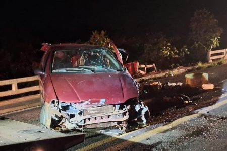 Carro capota em ponte e idosa cai no Rio Brilhante 