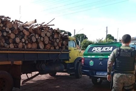 Polícia Militar Ambiental apreende caminhão com madeira nativa transportada irregularmente